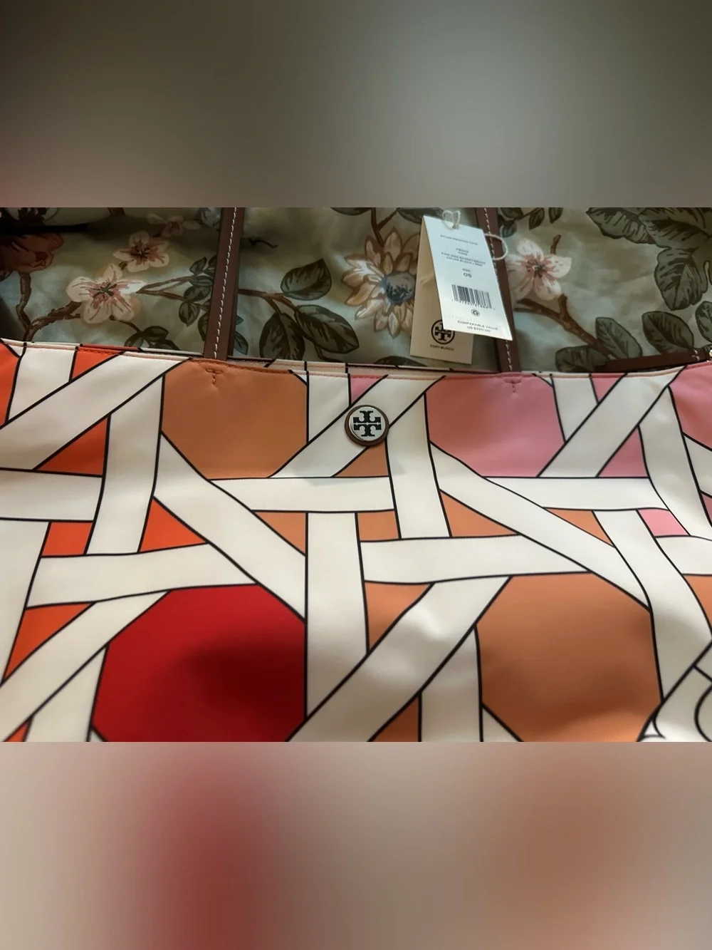 NWT Tory Burch Pink/Red Nylon Basket Weave Tote Bag